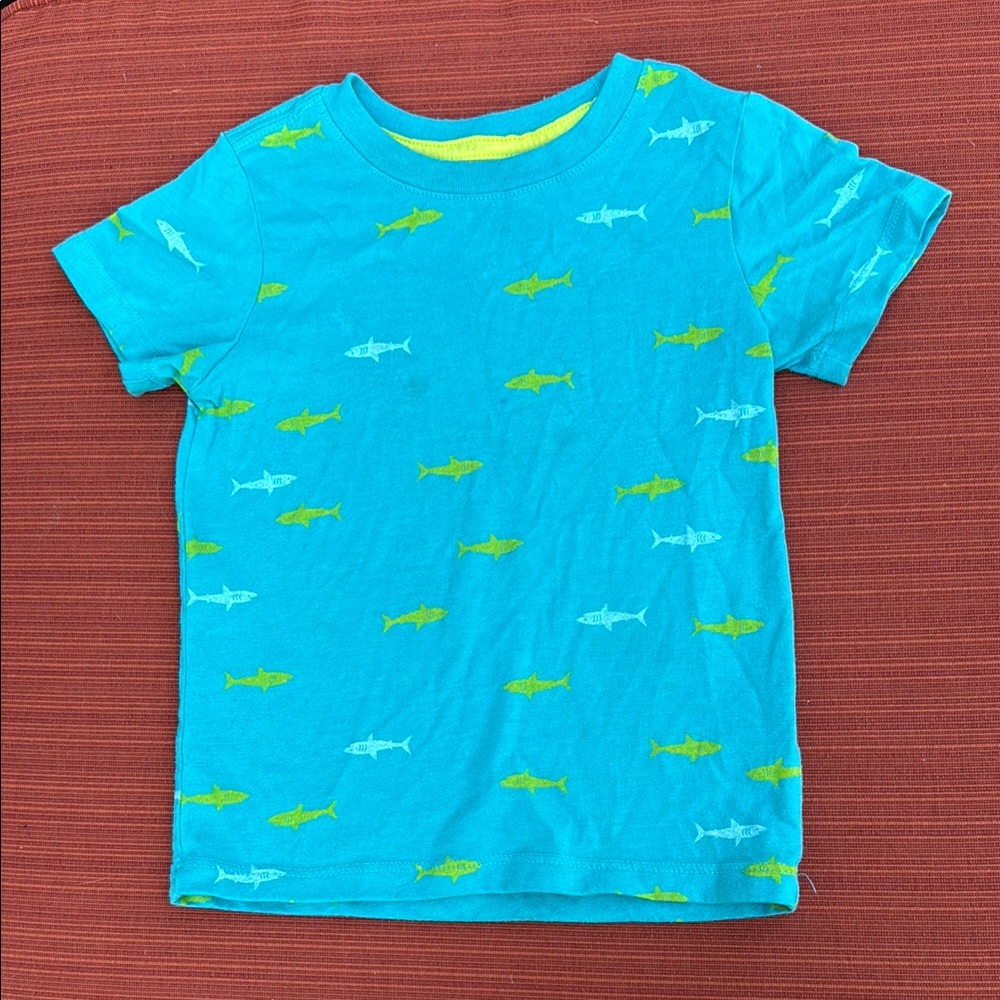 Kids Blue Stamped Shark  T-Shirt